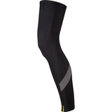 Mavic Cosmic H2O water-repellent cycling leg warmers in black, designed for cold weather, showing the stretchy, snug fit fabric.