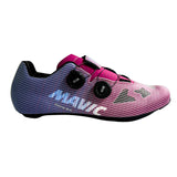 Mavic Cosmic SLR Road Cycling Shoes in blue and red with dual BOA Fit System, featuring sleek design and breathable materials.