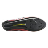 Red and blue Mavic Cosmic SLR triathlon shoes with dual BOA Fit System, lightweight cycling footwear for triathlon athletes.
