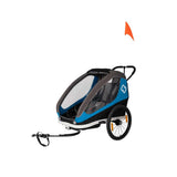 Hamax Traveller Twin Child Bike Trailer with stroller conversion, featuring storage and safety features in a bright, durable design.