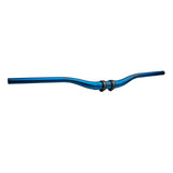 Race Face Atlas 35mm rise mountain bike handlebar in blue, made of durable components with a wide, ergonomic design for mountain biking.