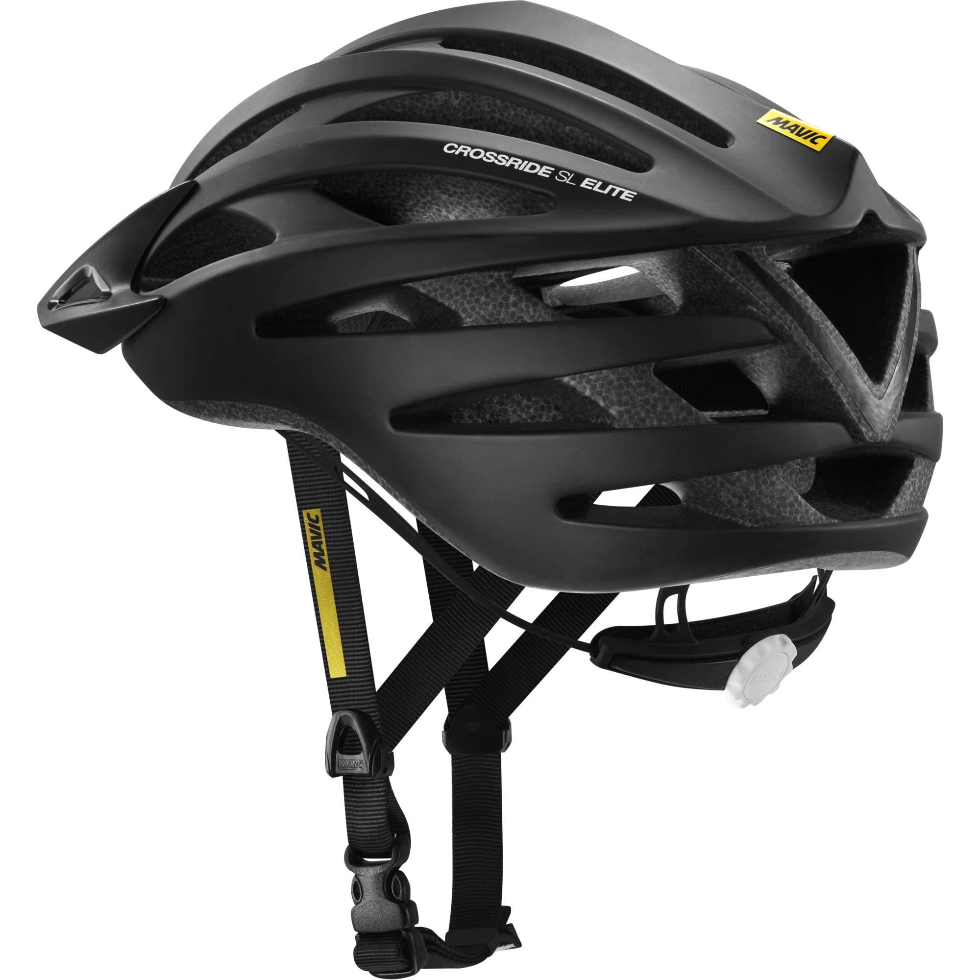 Mavic Crossride SL Elite black helmet designed for gravel and cross-country riding with ventilation and a secure fit.