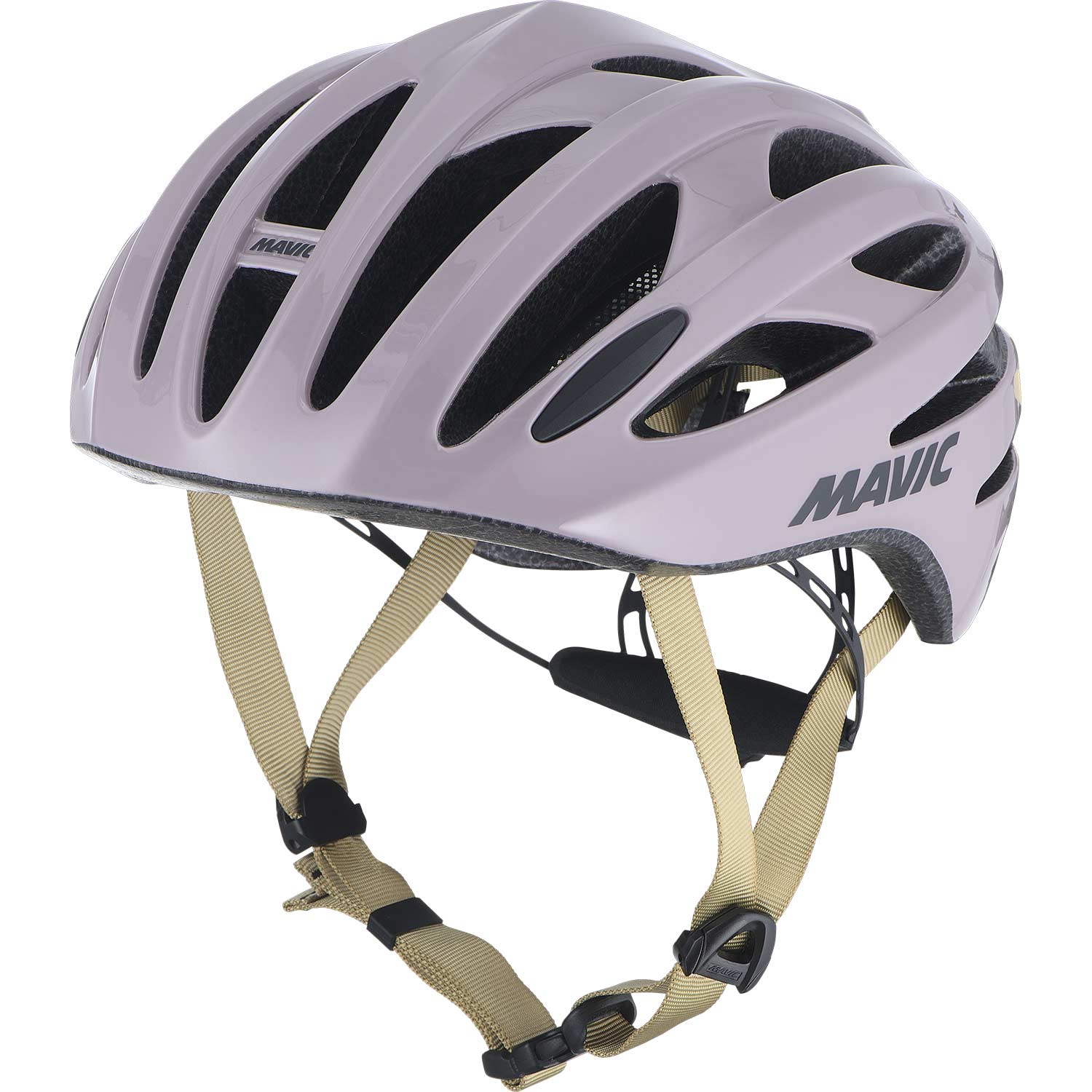 Mavic Aksium Elite purple cycling helmet with ventilation holes and reflective highlights for visibility and airflow.