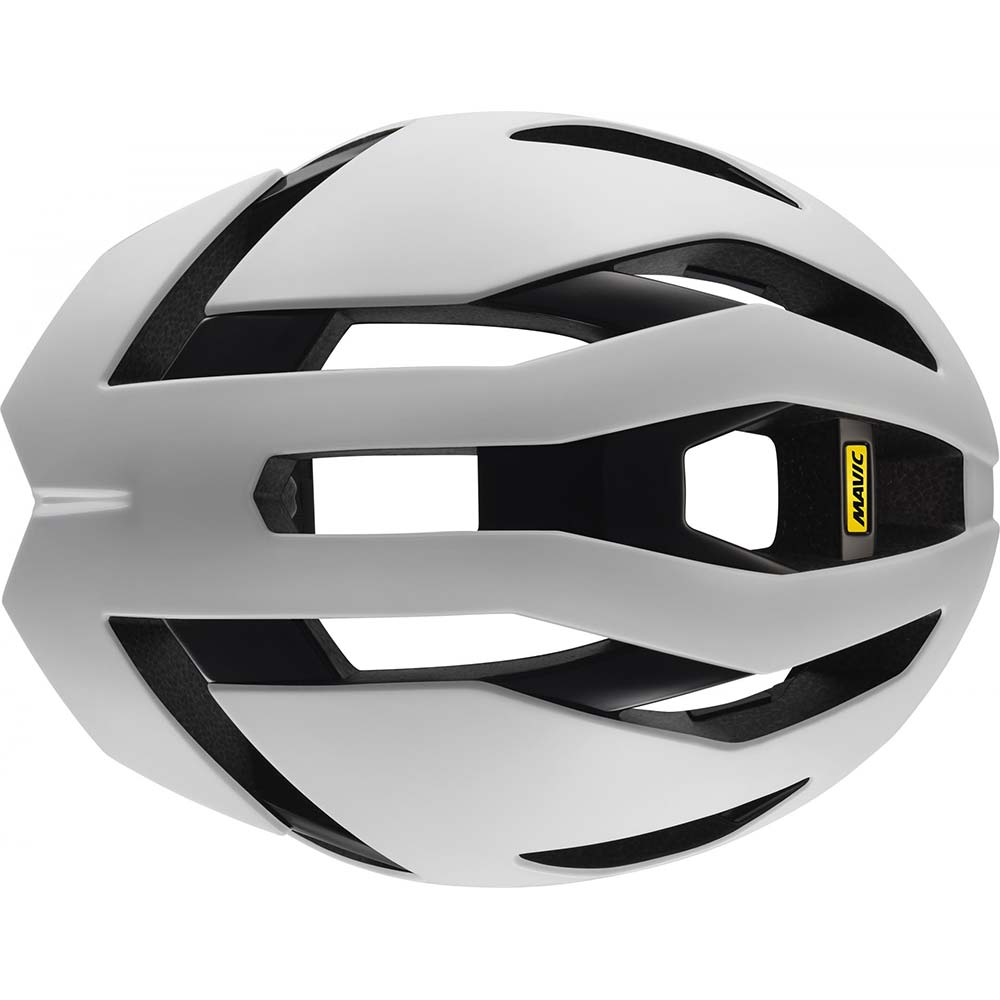 Mavic Comete Ultimate MIPS white road racing helmet with aerodynamic design, lightweight and safety features for cycling.