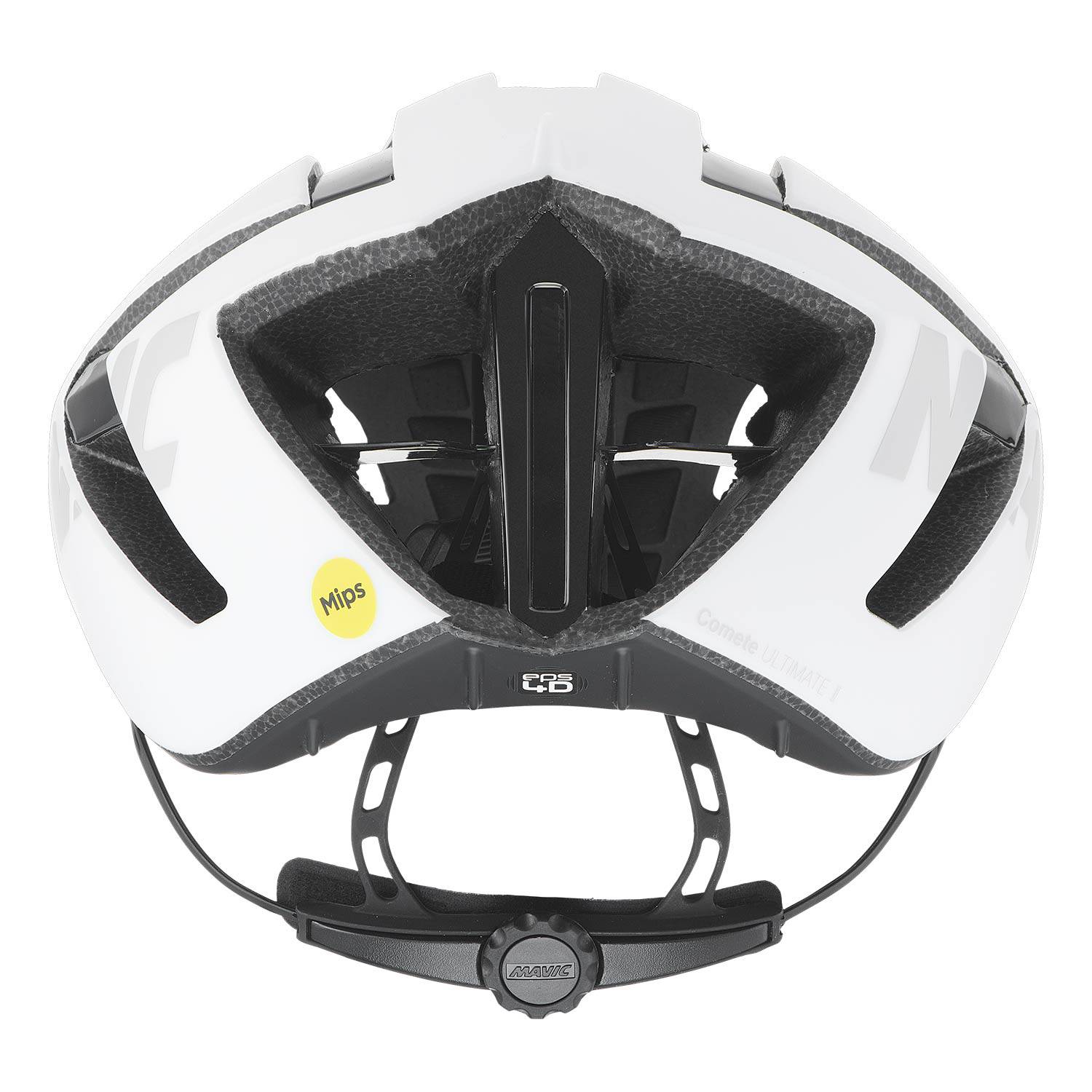 Mavic Comete Ultimate MIPS white road racing helmet with aerodynamic design and ventilation for cycling safety and performance.