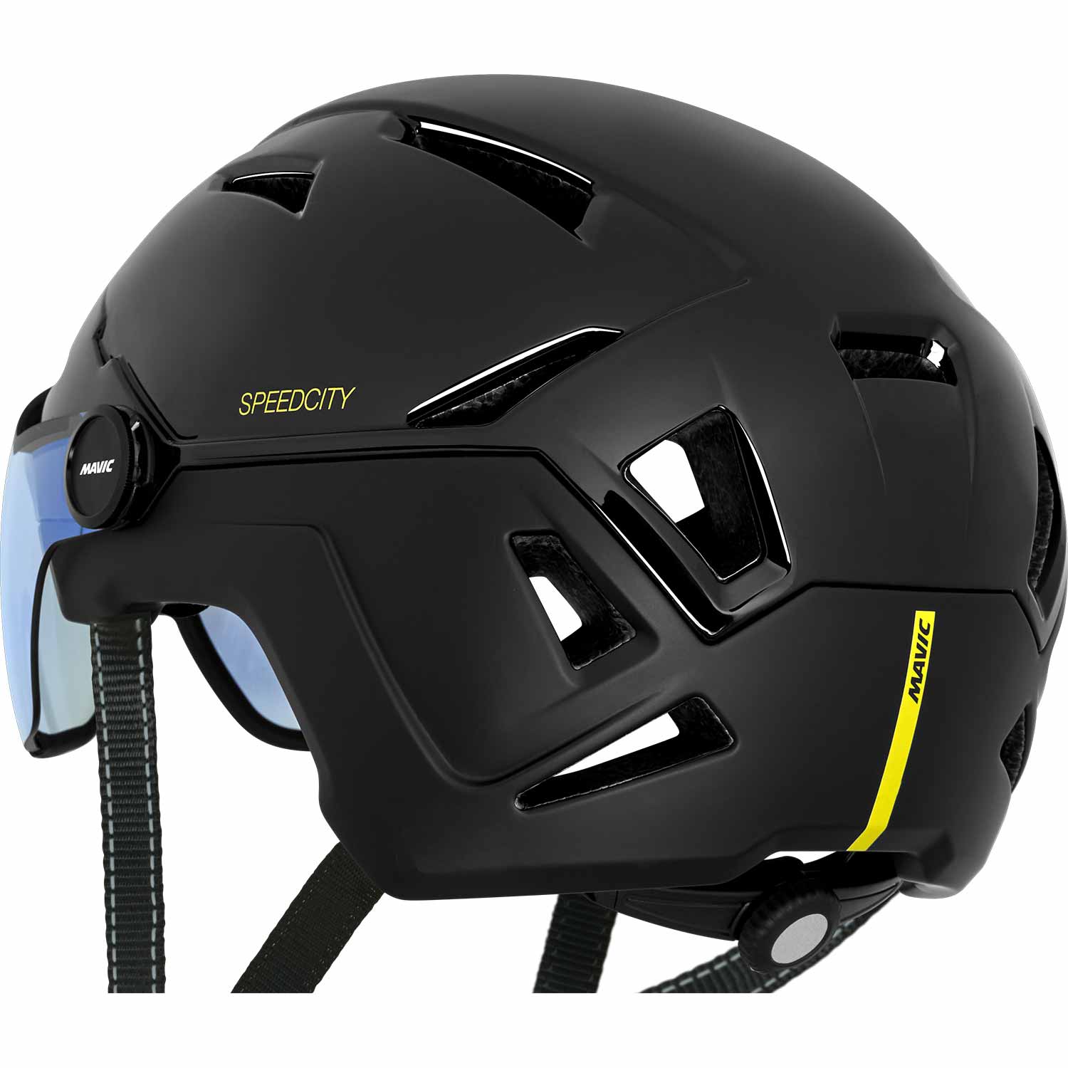 Mavic Speedcity black urban cycling helmet with adjustable visor and ventilation for comfortable city riding.