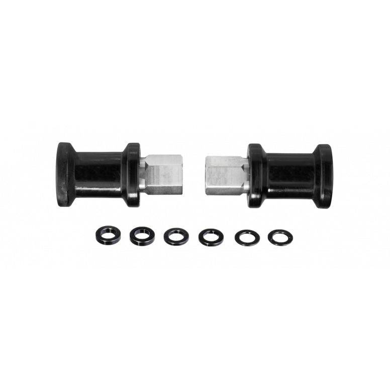 Topeak Journey TX Axle Kit for Hub Gears, black and silver, compatible with trailers and child transport, shown with components.