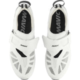 Mavic Cosmic SLR white triathlon cycling shoes with BOA Fit System, featuring sleek design and secure fit for competitive cycling.