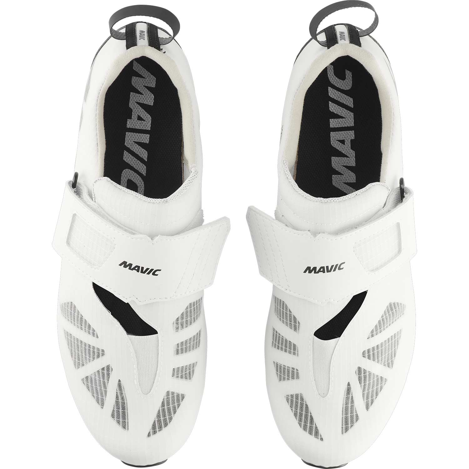 Mavic Cosmic SLR white triathlon cycling shoes with BOA Fit System, featuring sleek design and secure fit for racing comfort.