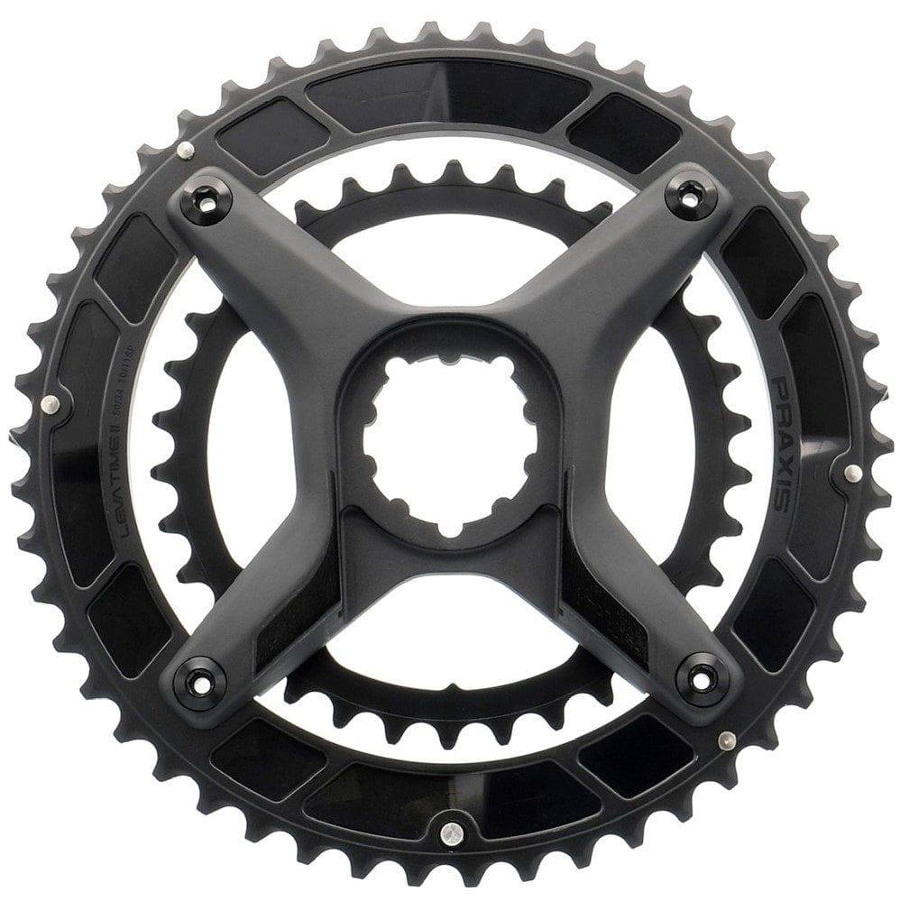 Praxis Works CR LT2 X-Ring chain ring and spider kit for 3-bolt direct mount mountain bike cranksets, close-up view.