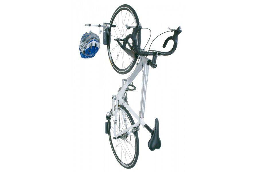 Topeak One Up bike holder with adjustable hooks and rear wheel plate in black, designed for secure bike storage.
