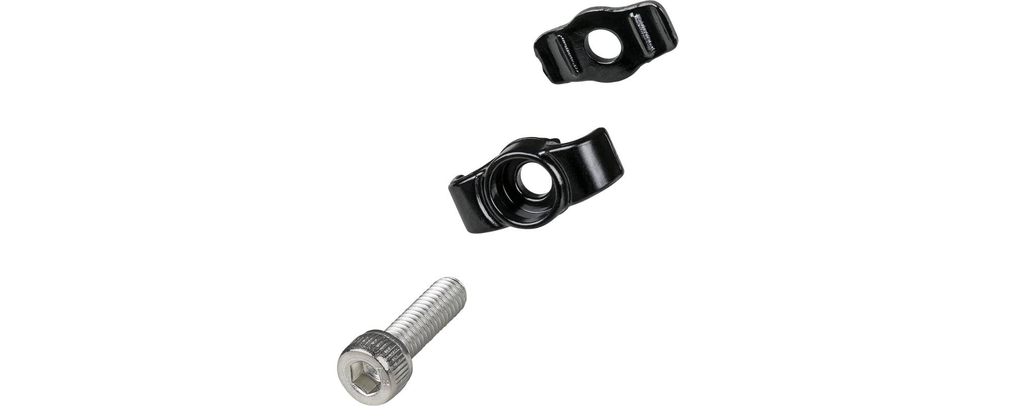 Trek Bolt-on Double Cable Housing Guide in black for bike cable management, mounted on bicycle frame component.