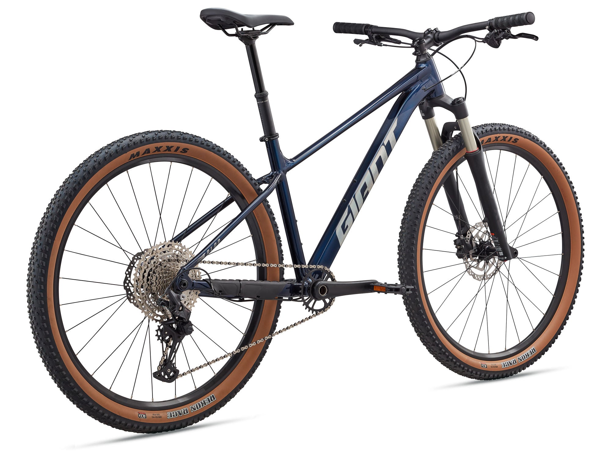 Giant Talon 29 mountain bike with Shimano Deore M6100 drivetrain and disc brakes, showing the bike's frame, wheels, and suspension.