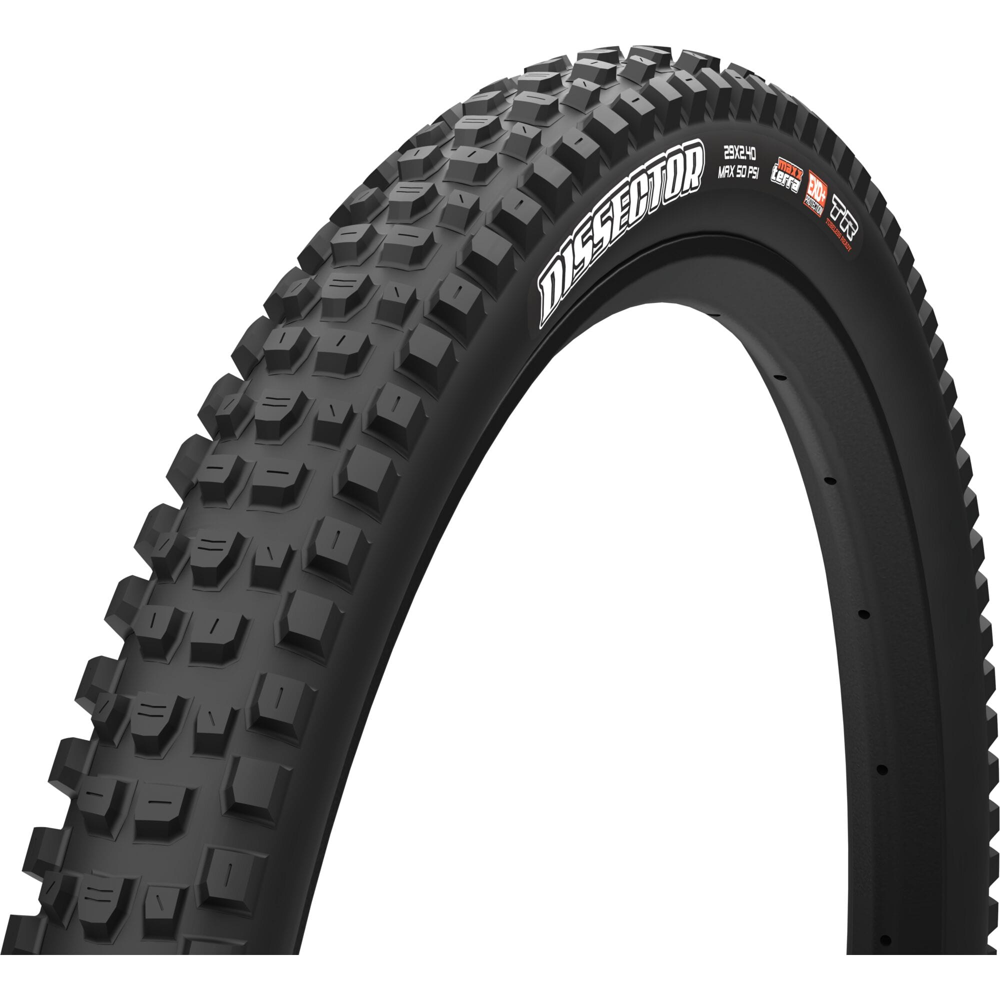 Maxxis Dissector G2 folding tubeless mountain bike tire 29 x 2.4 with MaxxTerra compound and EXO+ protection.