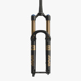 Fox 2027 38mm Float FACT E-Optimized MTB fork with Grip X2 KaboltX110, tapered 44mm steer tube, black finish, front view.