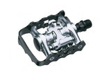 System EX D5200 silver and black dual-function cycling pedals with E-CO1 cleats for bike components.