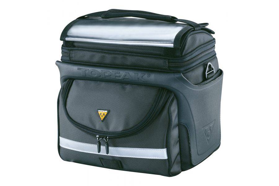 Topeak Tourguide DX black bar bag with QuickClick mount and rain cover, 7.7L capacity, for bike accessories storage