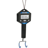Park Tool DS-1 digital scale for bikes, frames, and components with hanging hook, used in bike workshop settings.