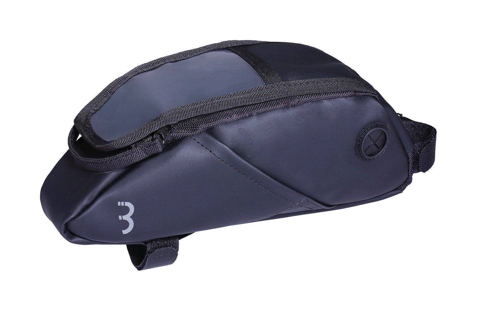 BBB FuelPack top tube bag with transparent cover and reflective graphics, designed for bike accessories.