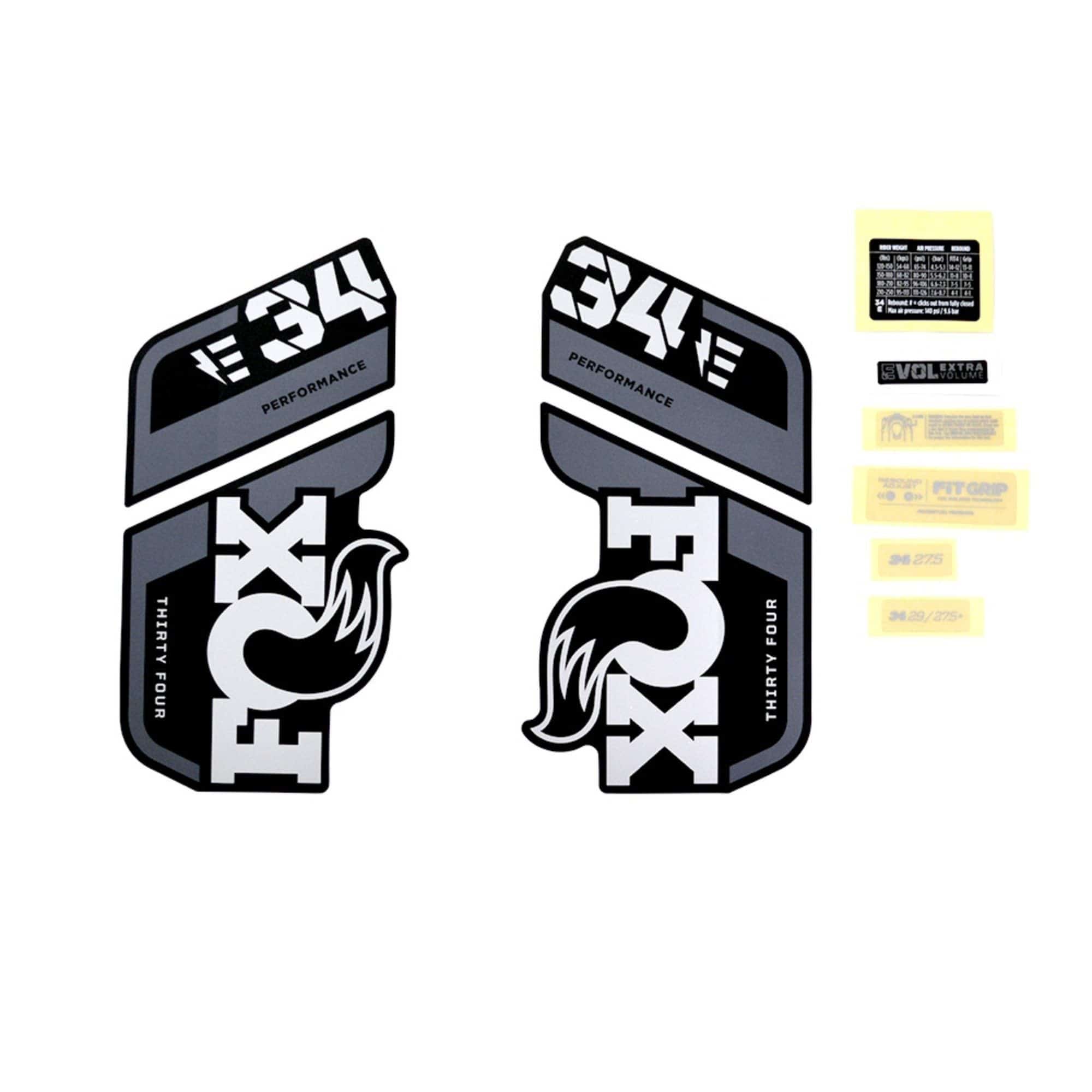 Fox Fork 34 Decal Kit: E-Bike + P-S Grey Logo Matte Black 2021 | Swinnerton Cycles