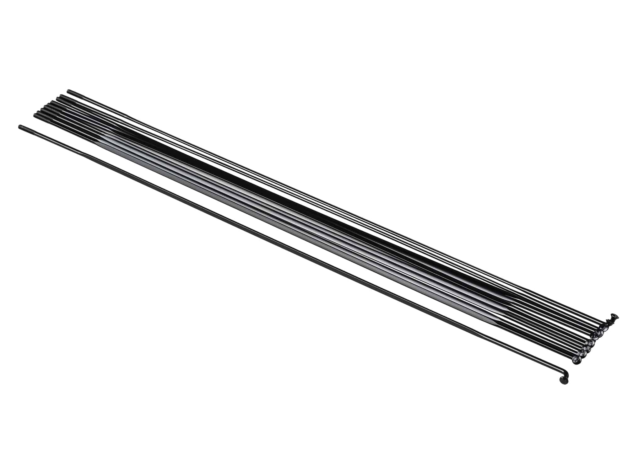 Set of 10 Bontrager DT Aerolite bladed J-bend spokes for road bike wheels, featuring lightweight, aerodynamic design.