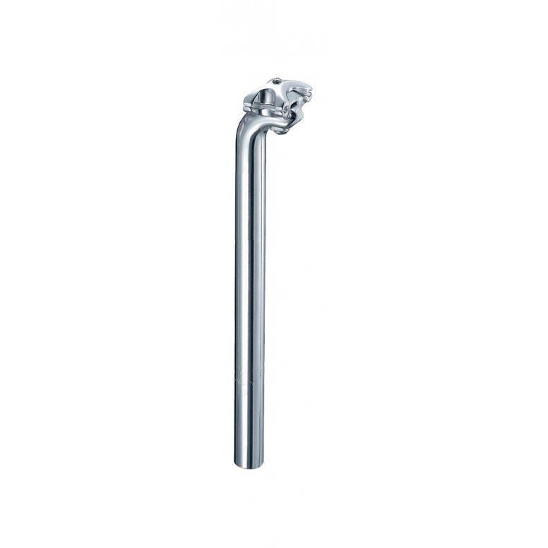 System Ex Alloy Silver Bike Seatpost with single adjuster bolt, 400mm length, designed for bike components and easy height adjustment.