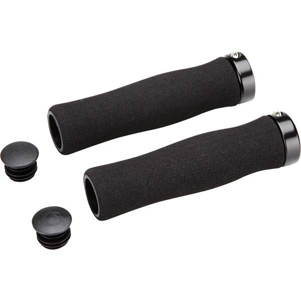 M Part Comfort Foam Lock-On Vice Grips with bar end plugs for bike handlebars, featuring cushioned foam for comfortable grip.
