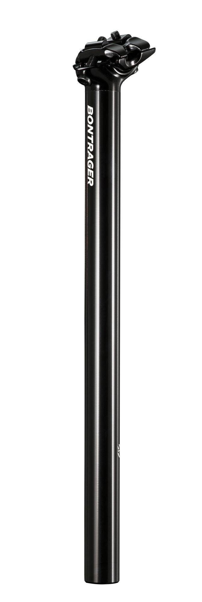 Bontrager Comp alloy bike seatpost with 2-bolt adjustment for road and mountain bikes, featuring sleek design and secure clamp.