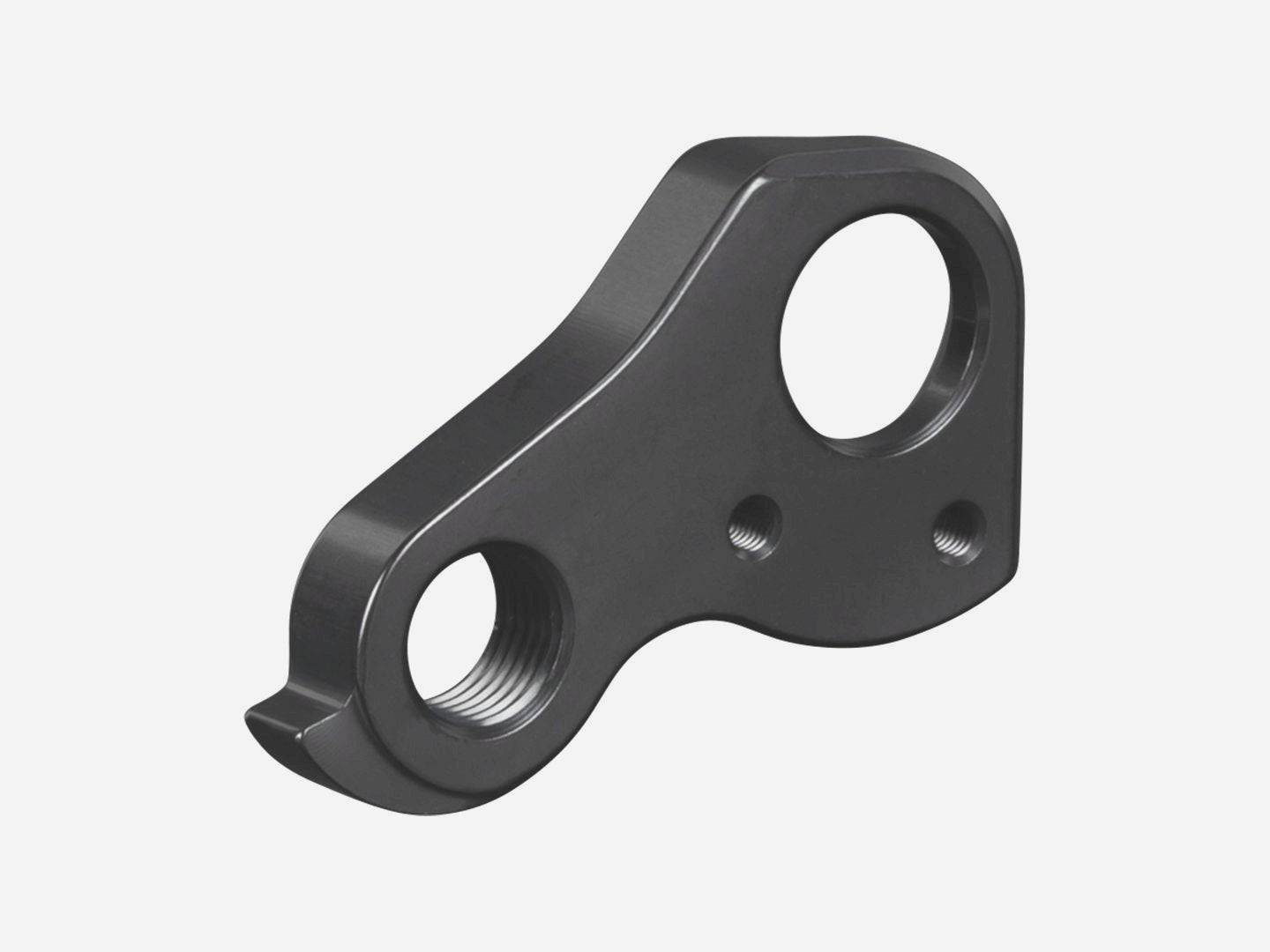 Trek road bike derailleur hanger in updated black with 142x12mm thru axle, drive side component for bicycle drivetrain.