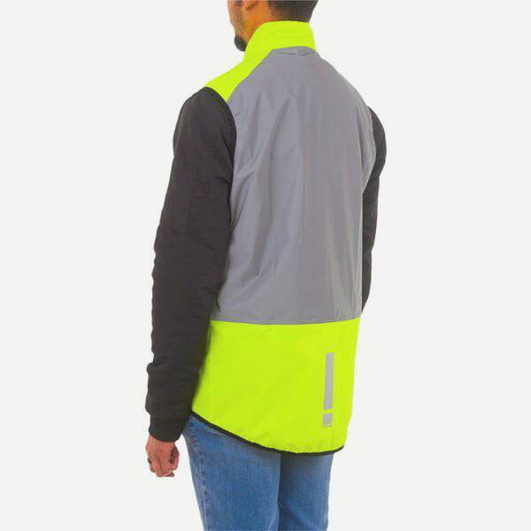 HUMP Men's Ultra Reflective Waterproof Cycling Gilet vest with high visibility and packable design for outdoor biking safety.