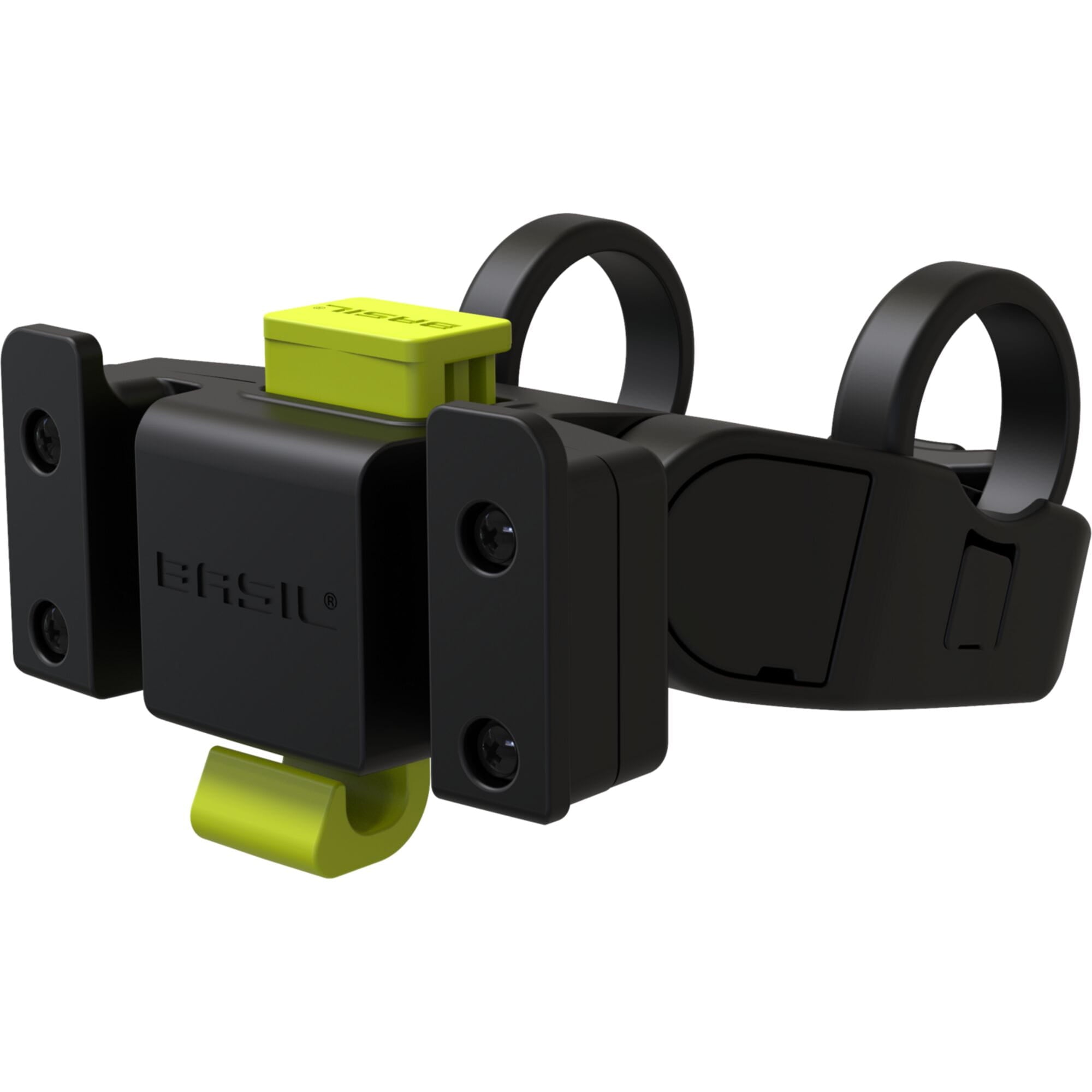 Basil KF handlebar holder in black for bicycles, adjustable mount suitable for baskets and handlebar bags, accessories.