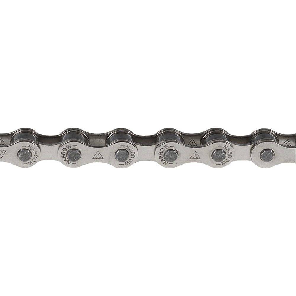 Miche X1 Track 1/8" nickel-plated steel chain for track racing, showing shiny metal links on a racing component.