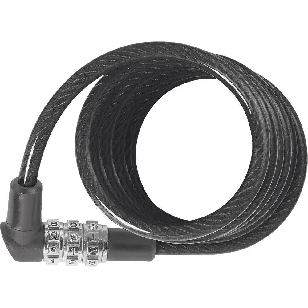 ABUS 3506C/120 BK coil cable lock with combination for bike security, black flexible lock with combination dial in a close-up image