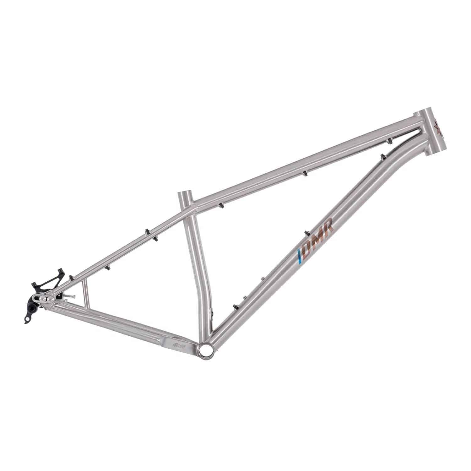 DMR Trailstar titanium MTB hardtail frame with 29-inch wheels and 140mm fork compatibility, designed for rugged mountain biking.
