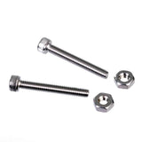 Pair of ID brand ID Frame Dropout Adjusting Screws with nuts for precise bike frame alignment, shown with metal screws and nuts.
