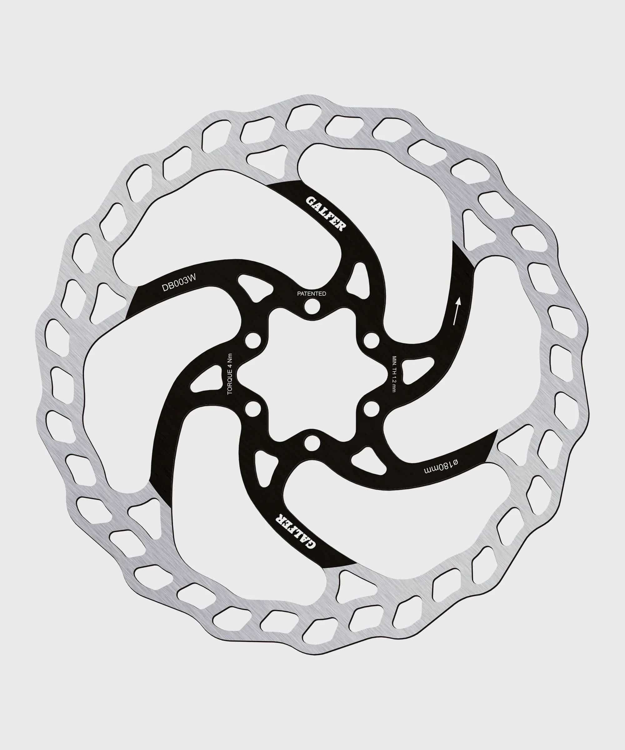 Galfer Wave 6-Bolt Disc Rotor for high-performance MTB bike, showcasing the durable metal rotor with six bolt mounting system.