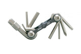 Topeak Mini 9 bike multi-tool with 9 hardened steel tools in a black and silver neoprene case for bike repairs.