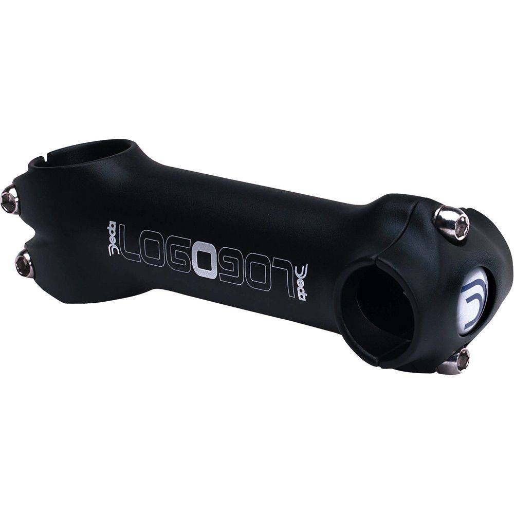 Deda Logo Black 26.0 bike stem made of aluminum, reversible design for 28.6mm steerer, with visible Deda branding and sleek finish.