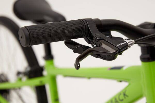 Ridgeback Dimension 24 kids bike with 7-speed Shimano gears, suitable for children 140-150cm tall, in vibrant colors.