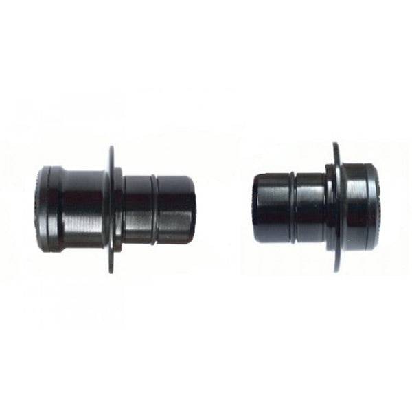 DT Swiss front wheel conversion kit with 100x9mm axle for 350 and 370 hubs, showing the axle and hub components.