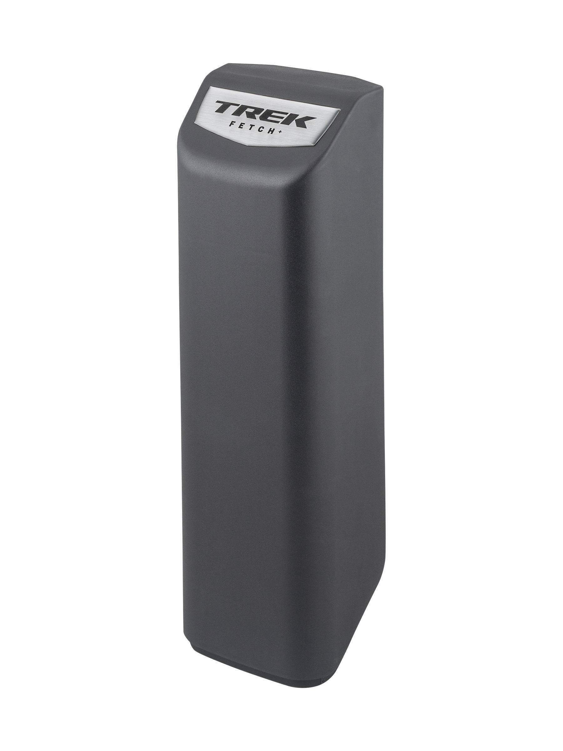 Trek Fetch+ 4 battery cover in black and silver, a protective component for e-bike batteries, shown in close-up.