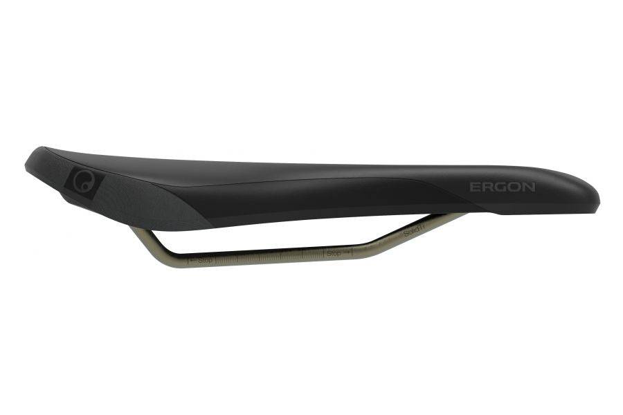 Ergon SM Enduro Men Pro titanium saddle showing ergonomic design and lightweight construction for mountain biking.