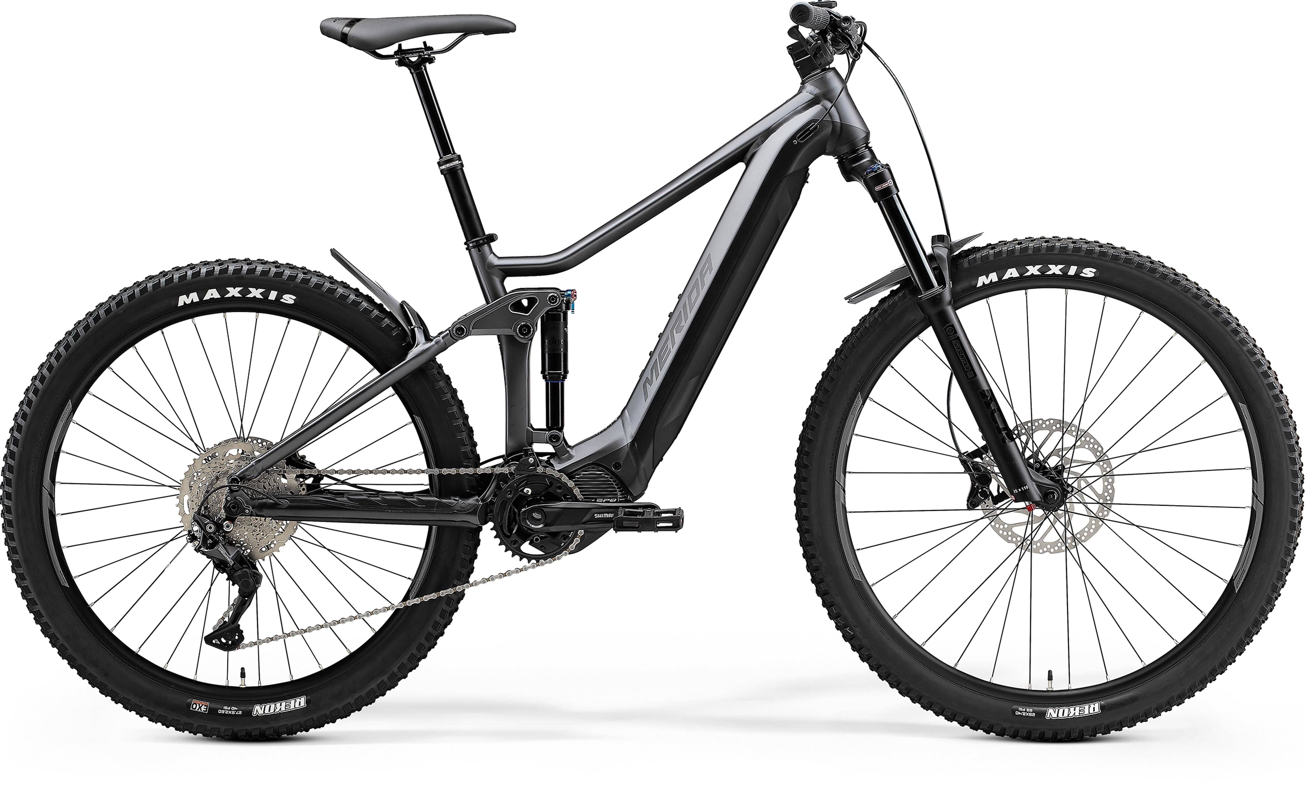Merida eOne-Forty 400 e-Mountain Bike with Shimano EP600 motor, anthracite and black frame, ready for off-road adventures