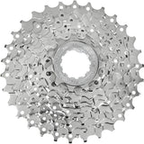 Shimano Sora CS-HG50 9-speed bicycle cassette with 12-25T gears, showcasing the shiny metal cogs for smooth shifting.