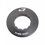 Jagwire Centerlock lockring for bike rotors, black, designed for 9mm to 12mm axles, close-up view of the lockring component.