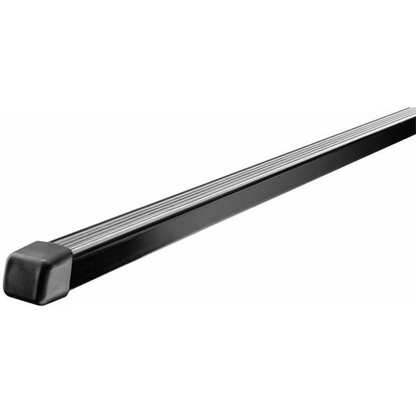 Thule 765 reinforced steel square roof bars for vehicle transport, 163 cm length, shown installed on car roof for accessories mounting