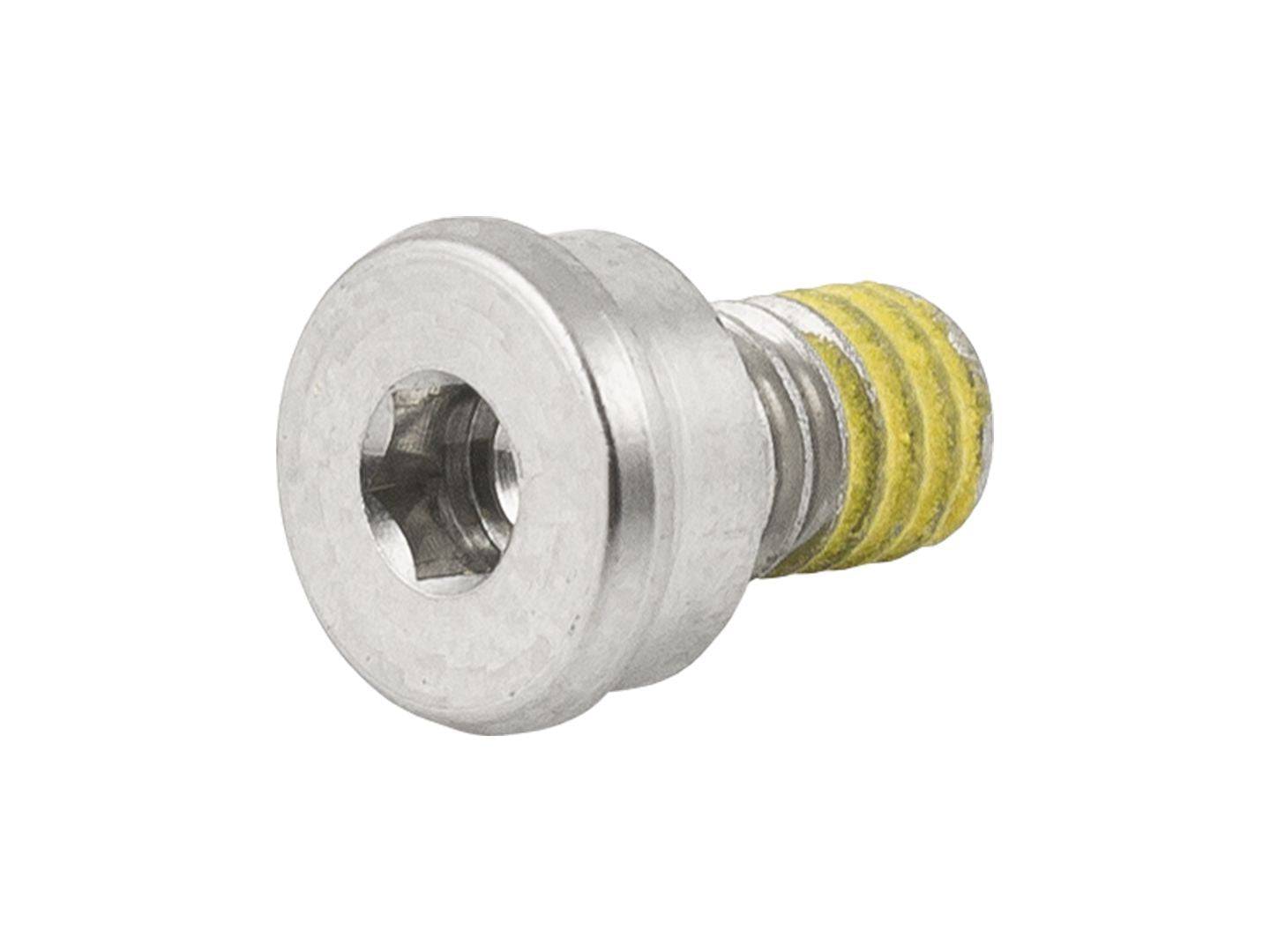 Black Trek Domane+ SLR motor cover bolt, M4 x 6mm, replacement fastener for bike component, shown in close-up.