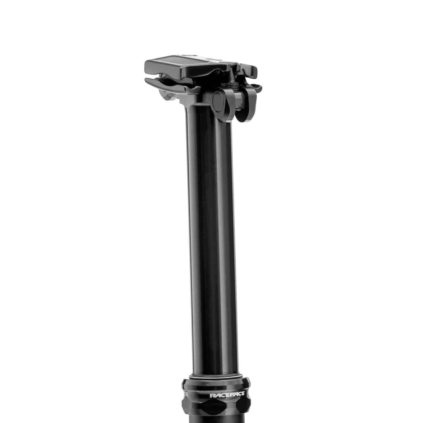 Race Face Turbine R dropper seatpost for mountain bikes, showing the sleek black dropper post with control lever and seat clamp.