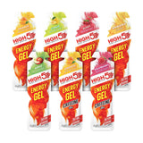 High5 Energy Gel Mixed Pack with Caffeine, natural carb boost for endurance, displayed in a pack of gel sachets.