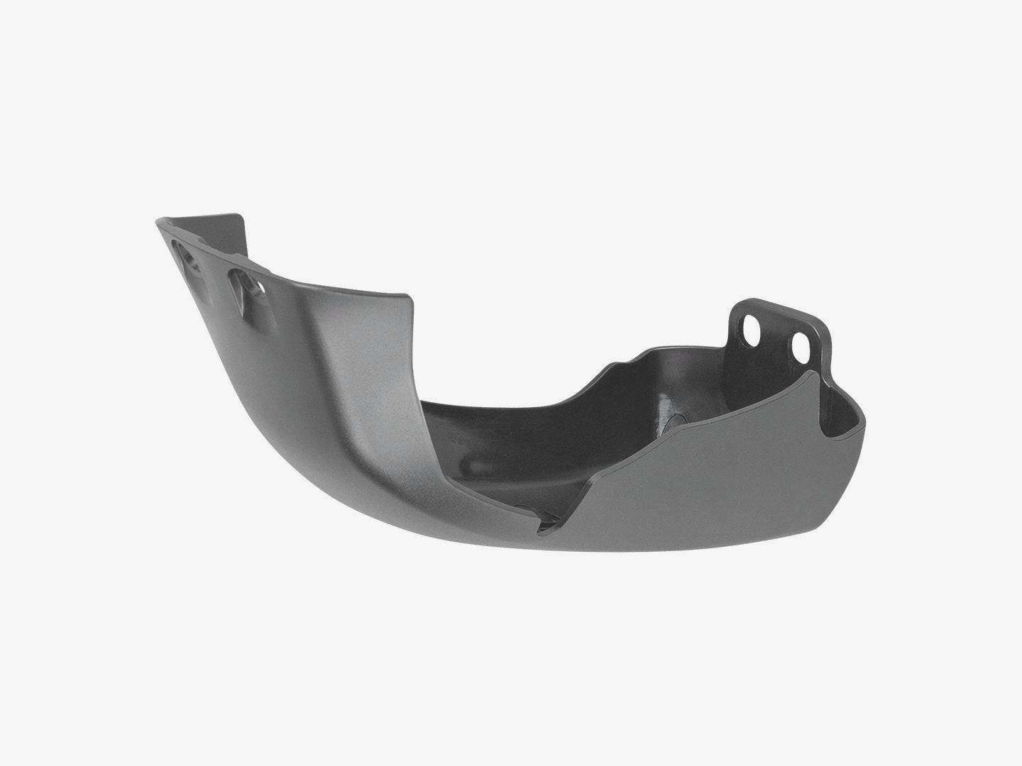Trek Powerfly FS aluminum rail motor armor in black, designed for protection on electric mountain bikes, shown on a bike component.